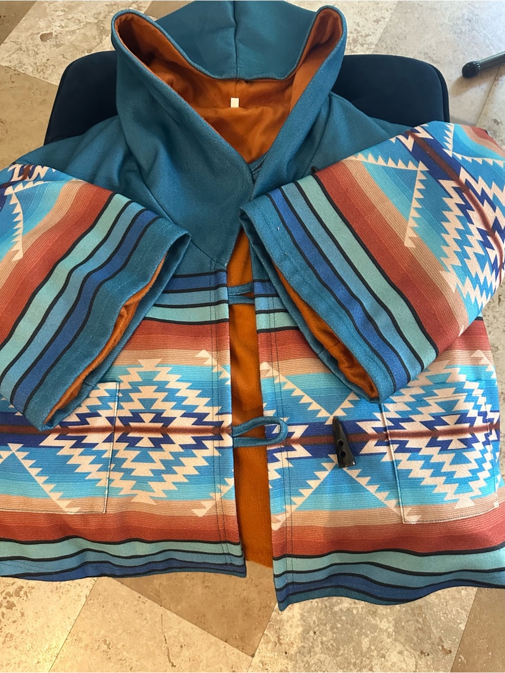 Turquoise Aztec Pattern Toggle Jacket - Picture 10 of 13